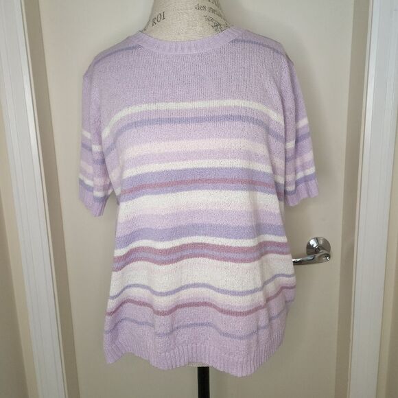 Vintage Pastel Stripe Knit Short Sleeve Top - Picture 1 of 9